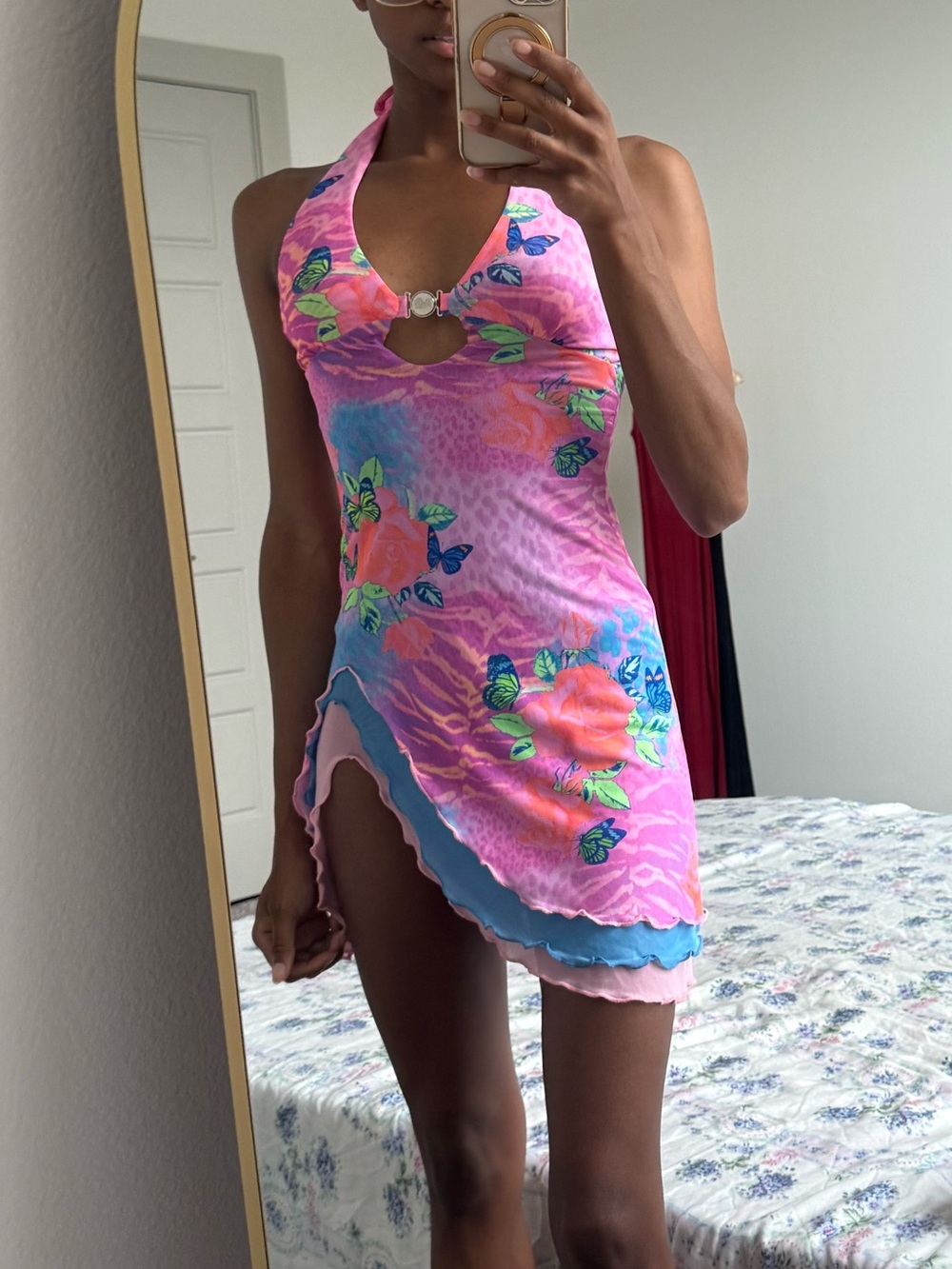 Elsie & Fred Butterfly Halter Mesh Dress xxs